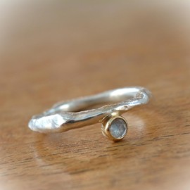 9K Solid Gold and 925 Sterling Silver Ring with Labradorite - Two Tone Hammered Rings for Women, Gold and Silver Ring Jewelry, Size 7