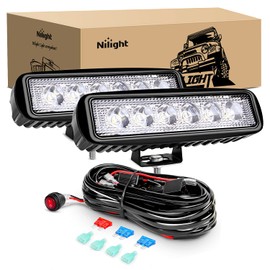 Nilight 2Pcs 18w Spot LED Work Lights LED Pods Fog Lights Off Road Led Lights Driving Lights with16AWG Off Road Wiring Harness Kit-2 Leads