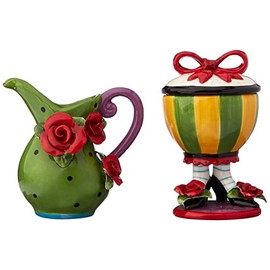 ATD 61857 5.38" Yellow and Green Sugar Bowl on Shoes and Green Creamer Set