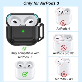RFUNGUANGO for Airpods 3 Case, Magnetic Cover Military Grade Anti-Fall Soft TPU Shock Absorbing Protective Case for AirPods 3 Charging Case with Cleaning KitBlack
