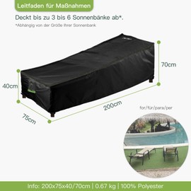 Awnic Protective Cover for Garden Lounger, Rattan Sun Lounger Covers, TÜV Rheinland Certificate, Waterproof 420D, 200 x 75 x 40 / 70 cm