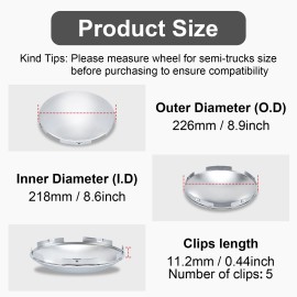 Chrome Front Hub Cap Covers for Semi Truck 8.9" Hub Caps, 4 Uneven Notches, 7/16" Lip Dome Metal for Semi Truck Hub Caps, 4PackSpecification: 4pcs