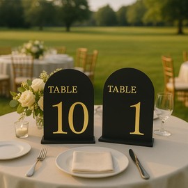 CrazyAnt Table Numbers 1-10 with Stands, Double-Sided Acrylic Wedding Black Table Number Holders Set, 6x7 Thick Sign Holders,Durable Non-Fading Design for Reception, Centerpiece, All Events