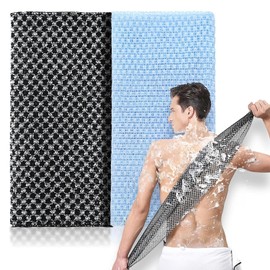 2 Pcs Japanese Exfoliating Shower Towel - Antibacterial Treated Fabric,Multi - use for Scrubbing,Lathering and Dead Skin Removal,Suitable for Adults' Daily Use (Black+Blue)