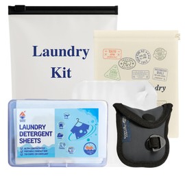 Travel Laundry Kit – 5-Piece Bundle with Laundry Detergent Sheets (Fresh Linen Scent), Lightweight Clothesline, Sink Stopper, Canvas Carry Bag & Breathable Frosted Zip Pouch