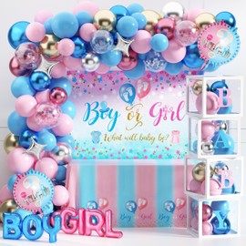 92Pcs Gender Reveal Decorations and Baby Box with Letters Set Boy or Girl Gender Reveal Party Supplies Party Ideas Tablecloth Backdrop Pink and Blue Balloons Baby Boxes with Letters Decorations Kit (Gender-02)