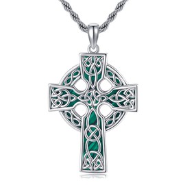 DAYLINLOVE Celtic Cross Necklace for Men S925 Sterling Silver Malachite Celtic Cross Pendant Necklace Celtic Knot Jewellery for Men Women
