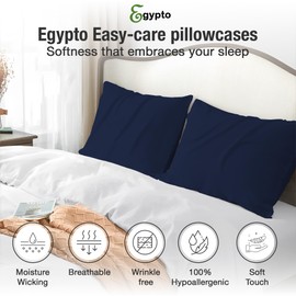EGYPTO LUXURY NAVY BLUE PILLOW CASES 2 PACK – SOFT & BREATHABLE PILLOW CASE – WRINKLE-FREE HOUSEWIFE PILLOW COVER – STANDARD UK SIZE – 50cm x 75cm (Navy Blue)