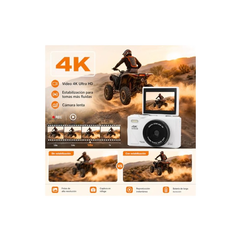 Sanpyl Cámara Digital 4K 64MP, 18X Zoom Vlogging con Pantalla