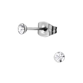 Hypo-Allergenic Crystal Surgical Stainless Steel Stud Earrings by Kate Benson - Size: 3mm