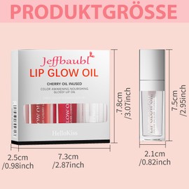 Jeffbaubl Hellokiss 3 Stück Lip-Glow-Öl, Lang Anhaltendes Lippenöl, Feuchtigkeitsspendendes Lip Plumper Gloss, Pflegende Lippen und Nicht Klebriges Lip Gloss Tint