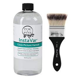 Tusc & Pine InstaVar Varnish & Mottler #2 Brush - Archival Quality Varnish for Oil, Alkyd, and Acrylic Artists - 33.8oz Bottle