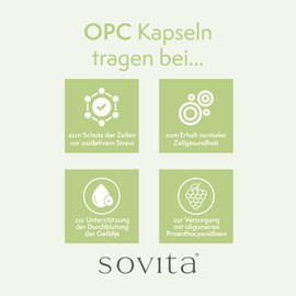 Sovita OPC Kapseln hochdosiert aus Traubenkernextrakt | 350 mg OPC & 554 mg Polyphenole pro Tagesdosis | vegane Flavonoide aus roten Weintrauben | Made in Germany | 120 Kapseln