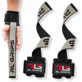 RL Grips® Straps with Wrist Support for Weightlifting and Powerlifting in the Gym, Back Grab Handles with Wrist Protection, Fitness Grips for Deadlifts and Bodybuilding (Grey)
