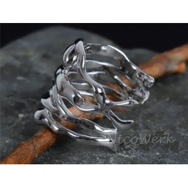 NicoWerk SRI780 Women's Silver Ring Wide 925 Sterling Silver Distinctive Multi-Row Wrapped Smooth Shiny Adjustable Open, Sterling Silver