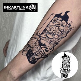 INKARTLINK Tattoo Tech, 2 Sheets Large Semi Permanent Tattoo, Adult Art Design Temporary Tattoos, Lasts 1-2 Weeks, Waterproof, Realistic Look, No Reflection (The Warrior's Sword)