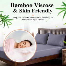 Bamboo Viscose Fitted Sheet 1 Pack King Size Only,400 Thread Count,8-16" Deep Pocket,Bottom Sheet Colorfast Soft & Silky & Breathable(1 Fitted Sheet Only, Dark Grey, King)