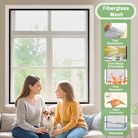 DIY Self-Adhesive Window Screen, 35x55 Inch COCIVIVRE Adjusting Fibreglass Netting Mesh Curtain with Hook and Sticky Tape, Fitted to Multiple Windows for Anti Mosquito, Anti Pet Scratch (1Pack,Black)