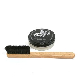Burgol Shoe Care Set with Shoe Wax Black and Frame Application Brush Made of Real Horsehair, black
