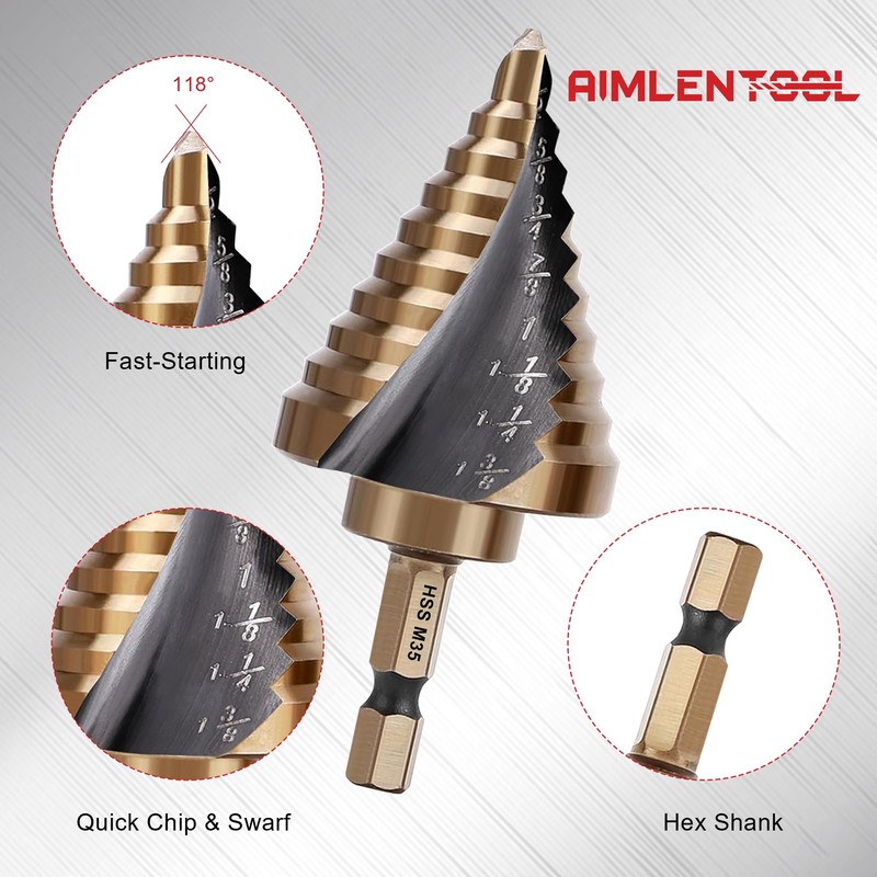 Cobalt Step Drill Bit Set, Hex Shank Step Drill Bit