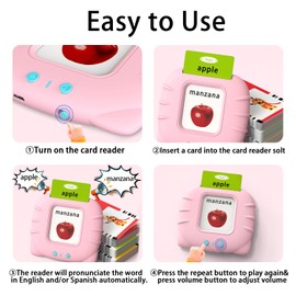 Kidzdo Juguetes audibles en español e inglés con música, tarjetas flash bilingües para niños pequeños/principiantes, ABC, números, colores, formas, tarjetas flash para hablar en inglés/inglés para