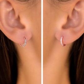 Gold Huggie Hoop Earrings,14k Gold Plated Small Gold Hoop Earrings for Women, Dainty Huggie Earrings with Cubic Zirconia for Cartilage, Gold/Silver/Rose Gold Tiny Hoop Earrings Set 10mm (2 Pairs), Stainless Steel, Cubic Zirconia