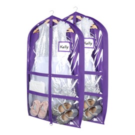Syeeiex PVC Kids Dance Costume Bags,40 inch Clear Garment Bag for Dance Competitions,with 4 Medium Clear Zipper Pockets with 3" Gussetes