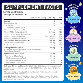 Kids Magnesium Glycinate Gummies - Magnesium Glycinate Supplement 200mg with L-theanine Omega-3 Calcium Vitamin D3 & B12 for Kids Natural Zzz at Bedti