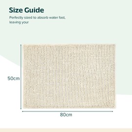 Non Slip Bath Mat | 50x80cm Super Absorbent Washroom Matt Non Slip | Soft & Fluffy Bathroom Mat | Washable Shaggy Microfiber Bathroom Rug for Quick Drying | Anti Slip Bath Mat & Toilet Mats (Cream)