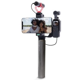 Movo Video Rig compatible con DJI OSMO Pocket 1, 2 – Incluye soporte universal para smartphone, mango de agarre y 2 zapatos fríos para montar micrófono, luz, micrófono de bolsillo OSMO y aparejo de