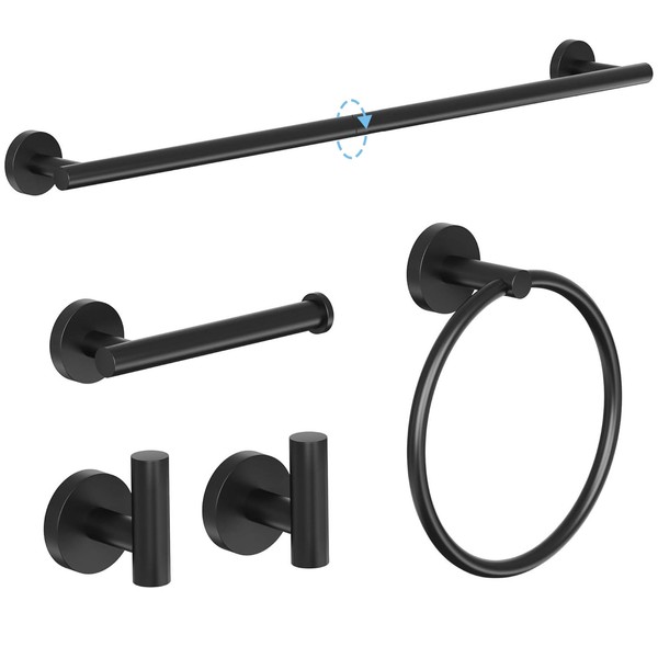 YIHAOSSING 5 Pieces Matte Black Bathroom Hardware Set,24" Stainless Steel