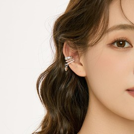 LAURITAMI Fake Piercing Ear Cuff Fake Helix Cartilage Earrings Non Piercing Ear Cuffs Ear Cuff Earrings Clip On Jewellery Gold Silver for Men Women, Stainless Steel