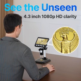 Digital Microscope, 4.3" LCD USB Coin Microscope, 1000X 1080P Error Coin Magnifier with 8 Adjustable LED Lights, PC View, Compatible with Windows for Adults Kids