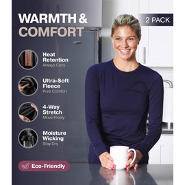 Thermajane Long Sleeve Thermal Shirts for Women Cold Weather, Womens Thermal Underwear Tops, Base Layer Women Thermal 2 Pack (Black, White, 3X-Large)