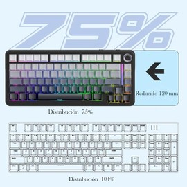 Free wolf Teclado Inalambrico F75, Teclado Mecánico 75% con Bluetooth/Type C/2.4G/, Teclado Gamer con 20 RGB Iluminación, Compacto Recargable para Win y Mac (Gris)