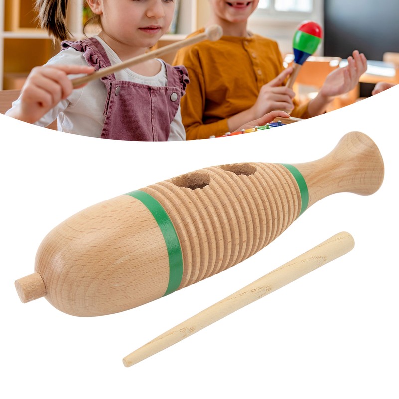 Fish Shaped Guiro Wooden Latin Percussion Musical Instruments with Rhythm