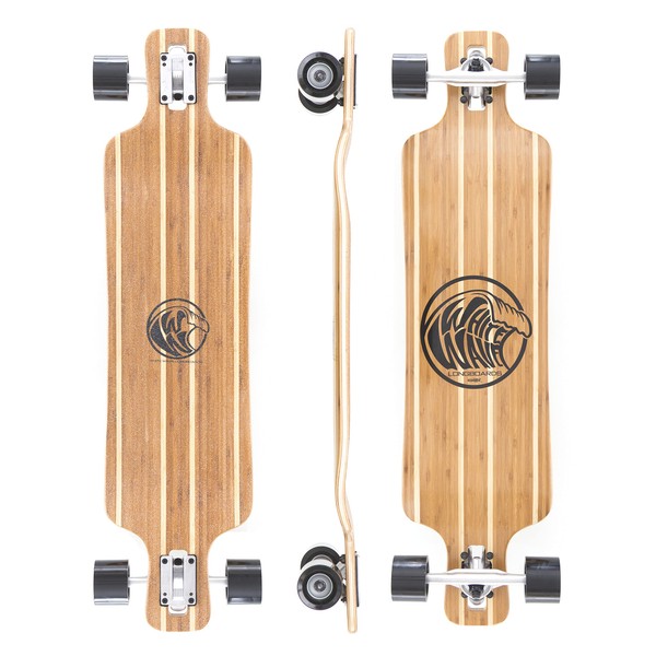 White Wave Bamboo Longboard: Long Boards Skateboard for Adults - 38 inch Long Board for Cruising, Carving & Freestyle Fun. Longboard Skateboard for Beginners, Intermediate, Advanced Riders (Warrior)