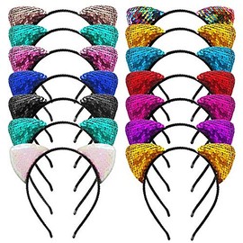 14 Pack Cat Ears Headband Glitter Sequins Cute Hairband Shiny Hair Hoops for Girls Women Daily Wearing and Party Decor