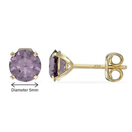 Aeon Jewellery Birthstone Stud Earrings - June Light Amethyst | 9ct Yellow Gold & Cubic Zirconia Diamond | Polishing Cloth Included