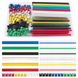 VooGenzek 348 Pieces Coloured Pin Header Kit, Straight Single Row Board Male and Female Pin Header, 2.54 mm Short Circuit Jumper Caps, PCB Board Pin Header Plug Header, Jumper Caps 2.54 mm