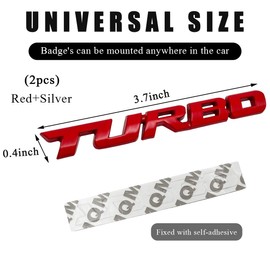 KVAEY 2 PCS Turbo Car Emblem, Zinc Alloy 3D Metal Car Side Fender Rear Trunk Badge Stickers, Universal Decoration Emblem Decal for Cars Truck SUV, Exterior Decor Car Accessories (Red+Silver)