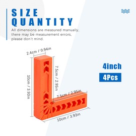 Glarks 4Pcs 4"/100mm 90 Degree Positioning Squares, Right Angle Corner Clamps for Woodworking, Picture Frames, Boxes, Cabinets or Drawers, L-Type Right Angle Ruler, Carpenter Tool (4''/100mm)