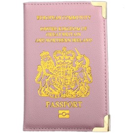 Aestustheri British Passport Holder - UK Passport Wallet - PU Leather Passport Cover - Travel Passport Holder for Men and Women - Passport Cover UK (Pink)