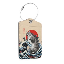 Funny Japanese Cat Luggage Tag, Suitcase Tags with Privacy Flap and Metal Loop, Luggage Tags for Suitcases, Identifiers Travel Essentials Bag Tag, Cat Lovers Gifts for Women Girls Friends