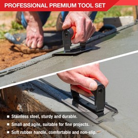 Goldblatt Concrete Tools Include Edger (6" x 3", 1/4"R) and Groover (6" x 3", 1/2"W, 1/2"D), Stainless Steel Concrete Finishing Tools - Masonry Hand Tool Set, Cement Finishing Kit with Soft Grip