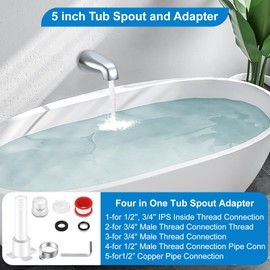 Tub Spout with Adapter, Without Diverter, Bathroom Shower Faucet for 1/2'', 3/4'' IPS Inside Thread Connection and 1/2” Copper Pipe, with Four in One Tub Spout Adapter (Chrome)