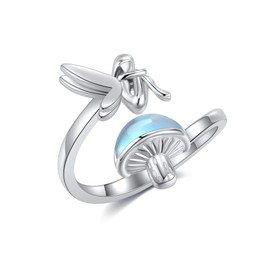 VENACOLY Fairy Ring 925 Sterling Silver Moonstone Mushroom Adjustable Ring Fairy Mother's Day Jewellery for Women Mum Mom