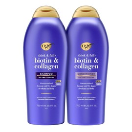 OGX Juego de champú y acondicionador de leche de coco, 25.4 onzas (juego de 2), Biotina y colágeno, Champú Biotina & Colágeno