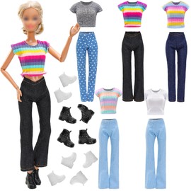 11.5 Inch Girl Doll Clothes Including 5 T-Shirt Casual Classic Tops, 5 Denim Pants, 5 Sneakers for 11.5 Inch Girl Dolls Regular Outfits Accessories for Dolls