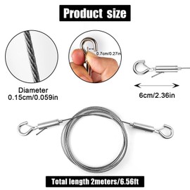 Set of 2 Adjustable Picture Hanging Wire with Hooks, 2 m x 1.5 mm Hanging Wire Picture Set, Robust Stainless Steel Photo Frame, Wire for Hanging Pictures for up to 24 kg